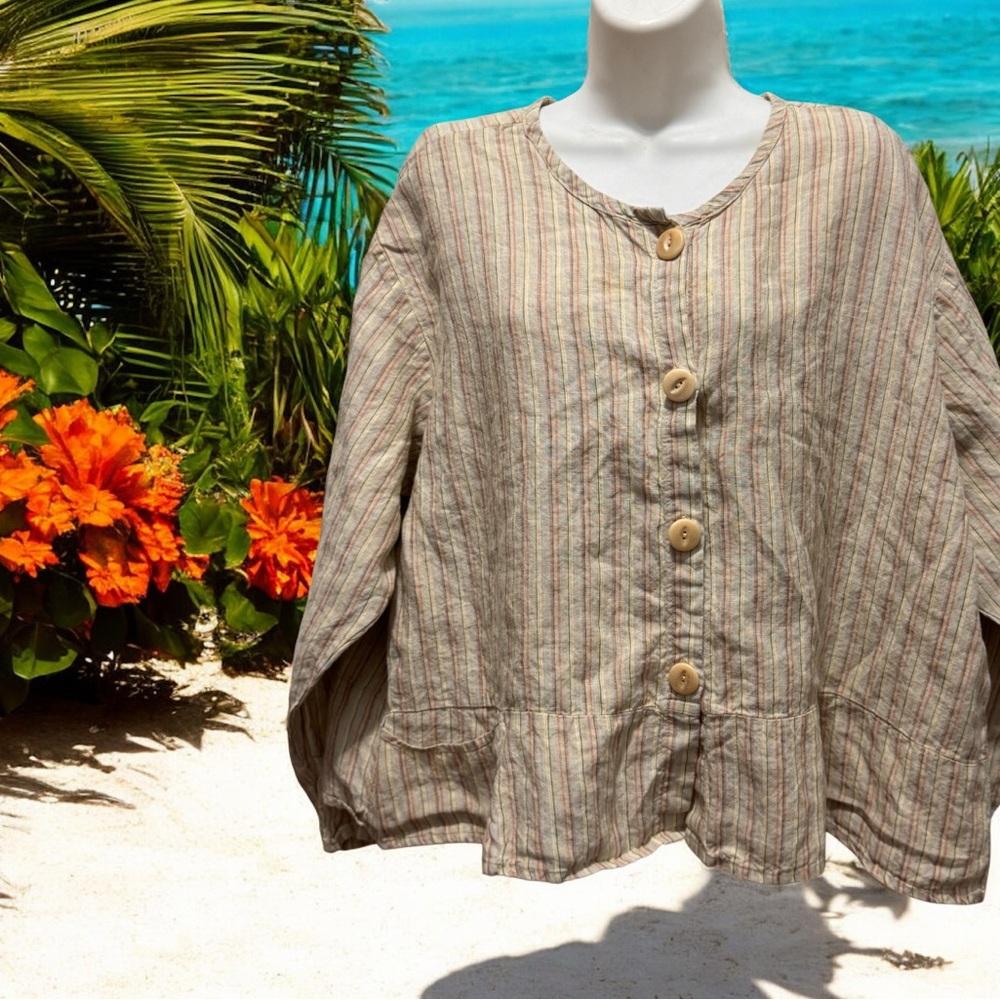 Flax Multicolor Striped linen Blazer top XL